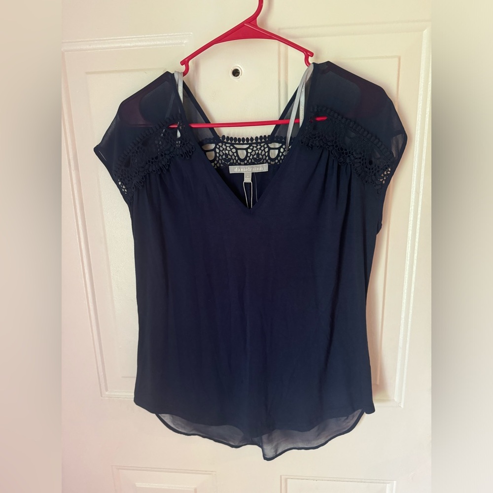 DanielRainn dark blue sheer blouse NWT